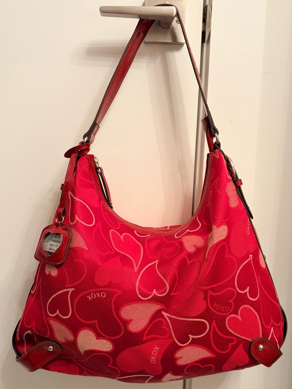 ♥️ Vintage Y2K XOXO Red Pink Heart Logomania Shoulder Bag McBling Coquette Girly